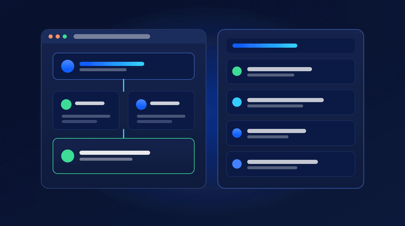 Illustration of enterprise AI automation showing multi-agent orchestration, LangGraph state machines, vector databases, and deterministic guardrails